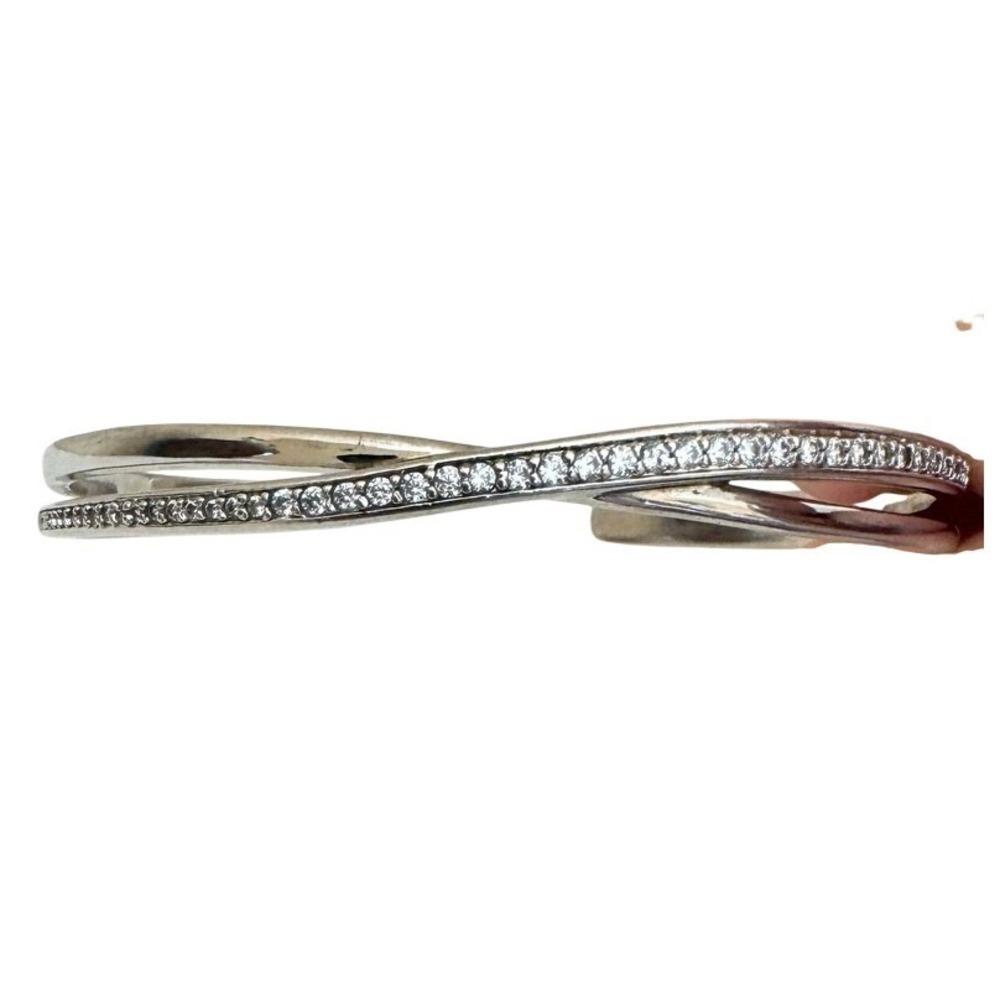 Silver Tone Cuff Bracelet Crystal‎ Crossover Open Bangle Double Band